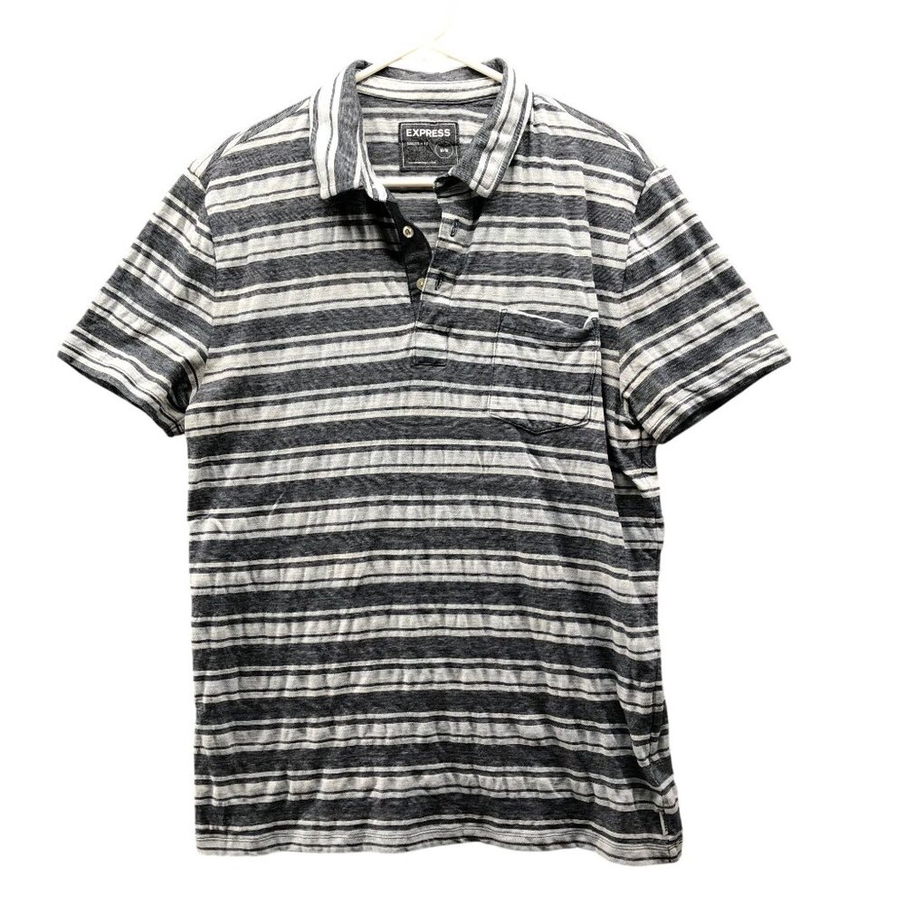 Express Polo Shirt Mens M Blue Striped Short Sleeve Cotton Breathable